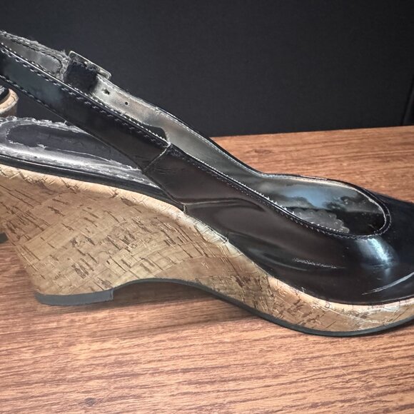Rampage Black Patent “Brigid” Slingback Cork Wedge Heels Size 8.5 - Picture 4 of 6